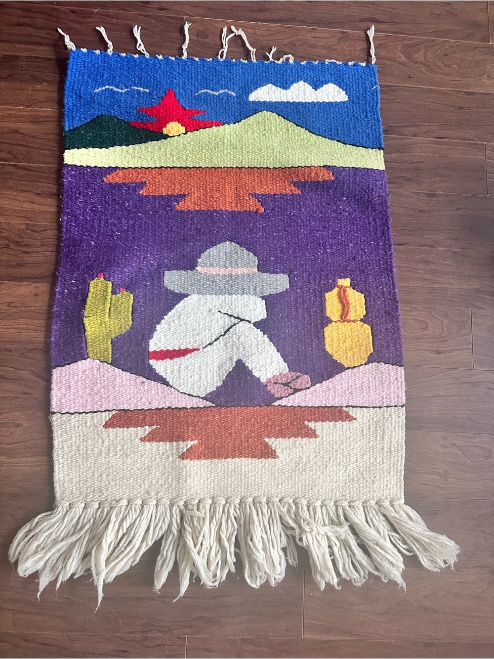 Vintage Handwoven Desert Scene Wall Hanging - Multicolor